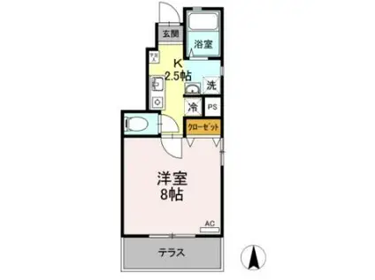 アシンプトートB棟(1K/1階)の間取り写真