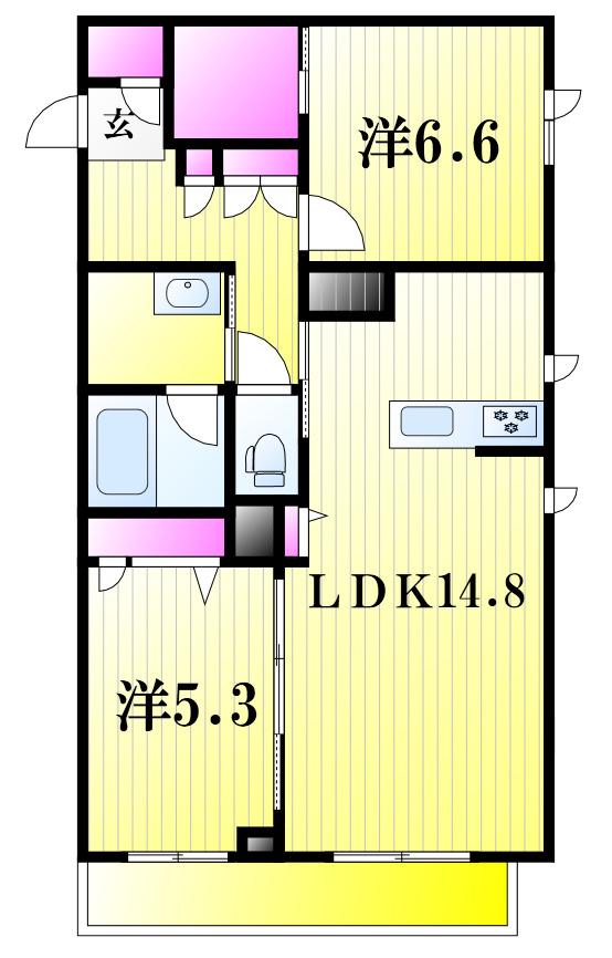 フォンターナYU(2LDK/1階)の間取り写真
