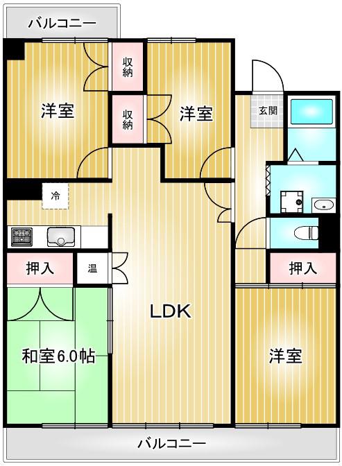 山王S棟(4LDK/5階)の間取り写真