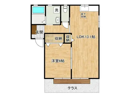 咲ら坂HI H棟(1LDK/1階)の間取り写真