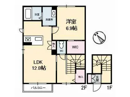 ルミナスキタヤマII(1LDK/2階)の間取り写真