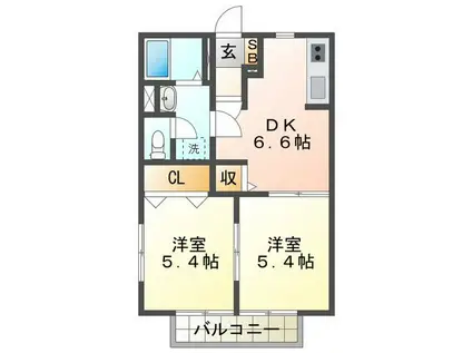 シダーS パレス(2DK/2階)の間取り写真