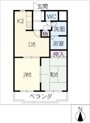 ピースハイツ(2DK/4階)の間取り写真