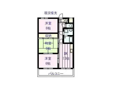 ピュアコート北八代(3DK/3階)の間取り写真