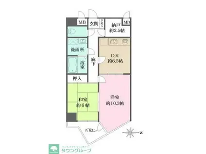 コーポリヴァーストン(2DK/5階)の間取り写真