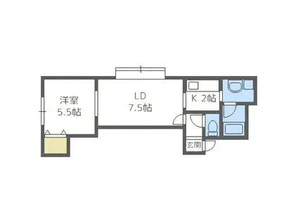 アビーロード南25条(1DK/2階)の間取り写真