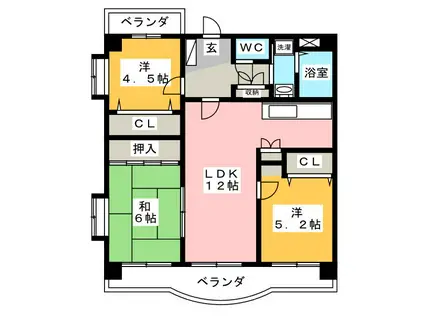 ヒルズいなんば(3LDK/6階)の間取り写真