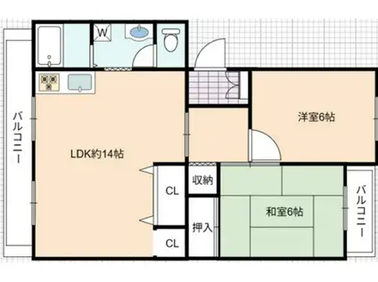 明石貴崎鉄筋5号棟(2LDK/2階)の間取り写真