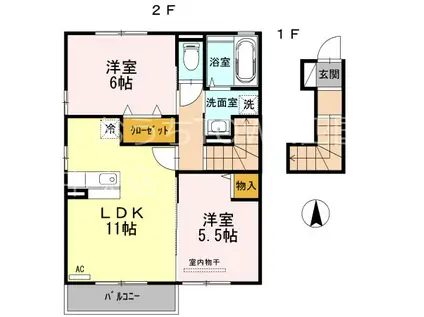 ウィンドヒルII(2LDK/2階)の間取り写真