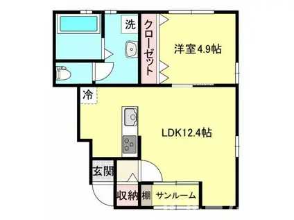 ヒルズソレイユ(1LDK/1階)の間取り写真