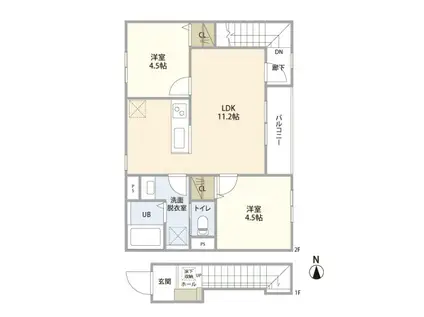 リーブルファイン三郷鷹野II(2LDK/2階)の間取り写真