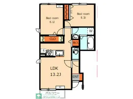 BLOOM ONETWO(2LDK/1階)の間取り写真