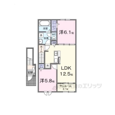 シャルム朝来(2LDK/2階)の間取り写真