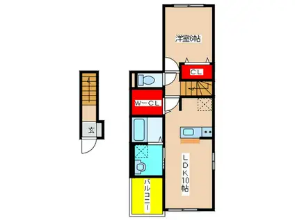 ティータウン II(1LDK/2階)の間取り写真