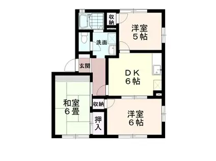 クレストB棟(3DK/1階)の間取り写真