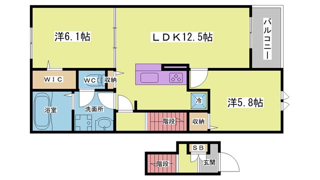 グランドールI(2LDK/2階)の間取り写真