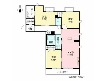 グランドヴィラ長嶺東(3LDK/3階)の間取り写真