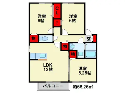 サーフェストヴィレッジSDBA棟(3LDK/1階)の間取り写真