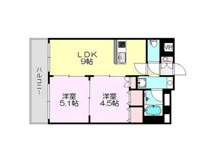 エステムコート新大阪13ニスタ(2DK/9階)の間取り写真