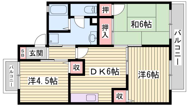 グランディール福田(3DK/1階)の間取り写真