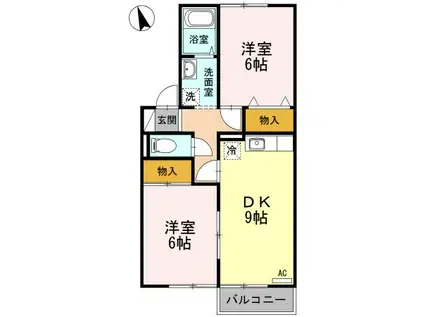 セジュール妙見B棟(2DK/2階)の間取り写真