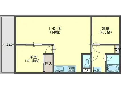 カルム魚住(2LDK/4階)の間取り写真