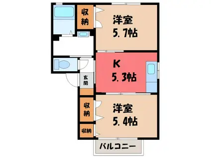 カーサエテルノA(2K/2階)の間取り写真