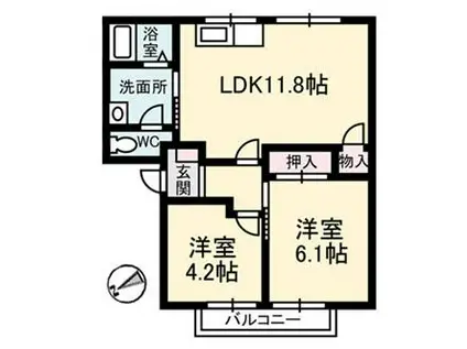 アネックス611(2LDK/1階)の間取り写真