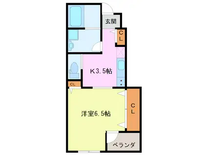 MITTE A棟(1K/1階)の間取り写真