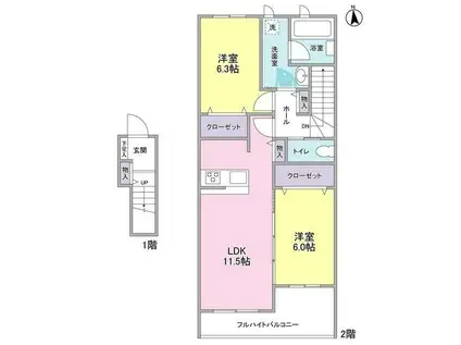 メルヴェーユ桜丘(2LDK/1階)の間取り写真