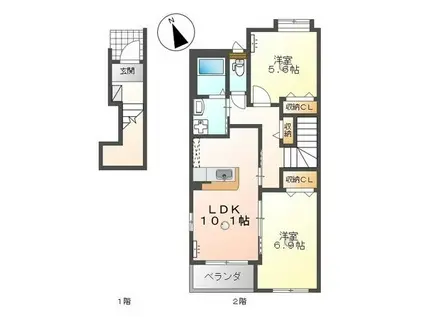ウイングコート 中原II(2LDK/2階)の間取り写真