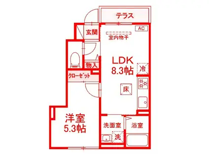 D´TRIBUTE西谷(1LDK/1階)の間取り写真
