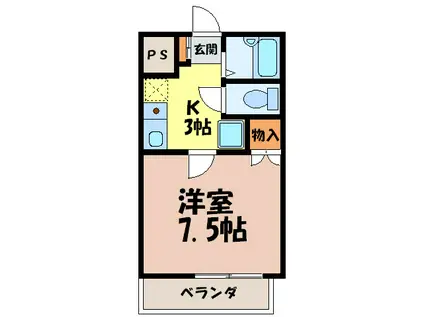 Yアビタシオン(1K/2階)の間取り写真