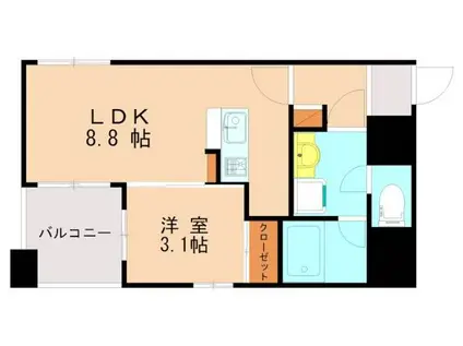 リアンシェルブルー香椎宮前(1LDK/6階)の間取り写真
