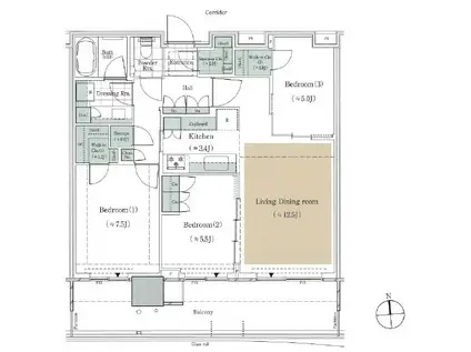 HARUMI FLAG PARK VILLAGE T棟(3LDK/43階)の間取り写真