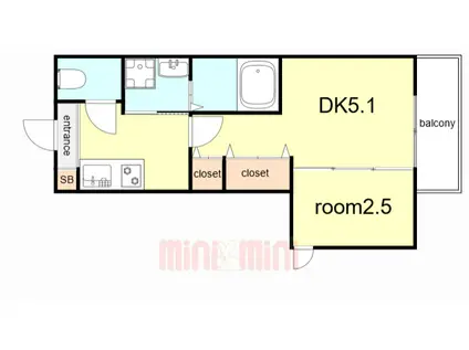 AILE御影塚町(1DK/2階)の間取り写真