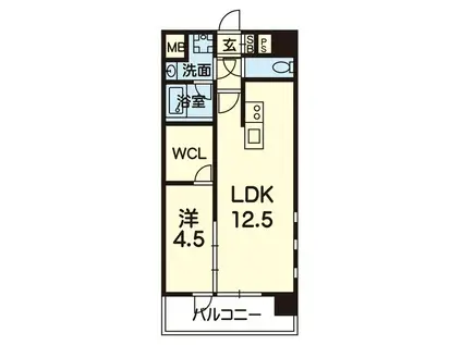 ライズ熊本駅ウエスト(1LDK/4階)の間取り写真