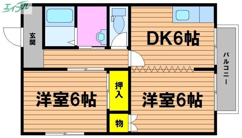 サンフラワーB(2DK/2階)の間取り写真