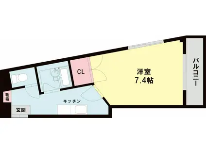 熊本市中央区黒髪1丁目(1K/2階)の間取り写真