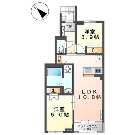 サクラヴィラージュ津福(2LDK/1階)の間取り写真