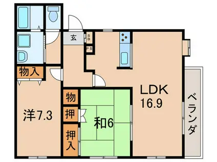 旭化成 神園町メゾン(2LDK/1階)の間取り写真
