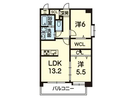 VIENTO島崎台(2LDK/4階)の間取り写真