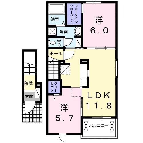 クラール蔵本公園 B(2LDK/2階)の間取り写真