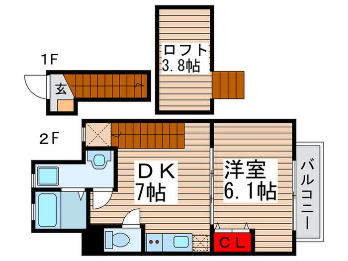 ヴァーグ弐番館(1DK/1階)の間取り写真