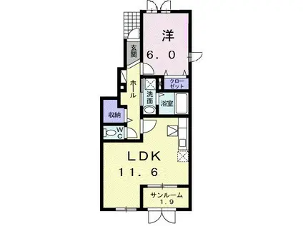 エレー・F(1LDK/1階)の間取り写真