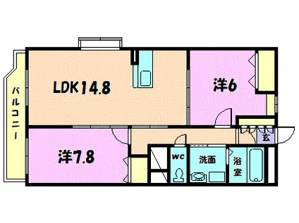 グランリーオ大川前(2LDK/2階)の間取り写真