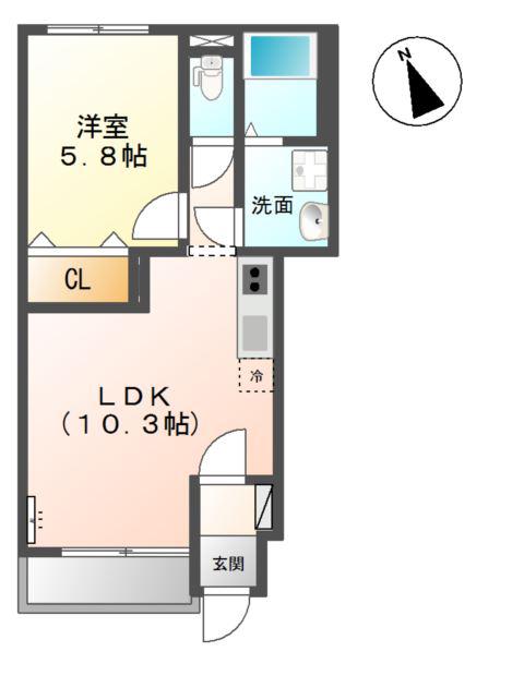 WITH(1LDK/1階)の間取り写真