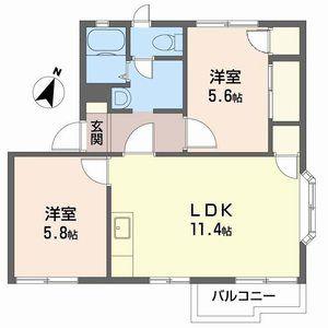 英賀保ハイツ3(2LDK/1階)の間取り写真