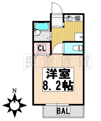 フォルサ茶屋ヶ坂(1K/2階)の間取り写真