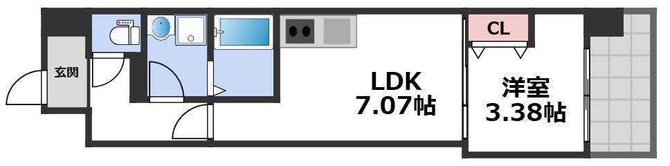 ALIVIS新町(1DK/4階)の間取り写真